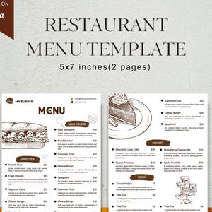Bearbeitbare Restaurant-Menükartenvorlage - Sofortiger Download, anpassbares Design