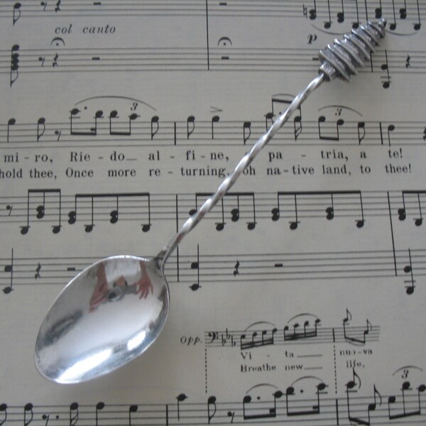 Mid Century Funky Silver Plate Demitasse Spoon Japanese Chinese Pagoda