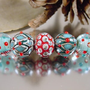 Lampwork beads by Stephanie McCain, handmade artisan glass beads, blue lampwork, AvasBeadGarden, SRA