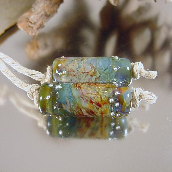 Lampwork beads by Stephanie McCain, glass earrings, lampwork bead pair, raku style beads, AvasBeadGarden, SRA