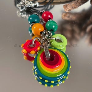 Boho necklace, handmade lampwork glass, artisan necklace, Avasbeadgarden, Stephanie McCain lampwork, leather necklace, SRA