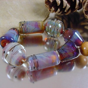 Lampwork bead set, Artisan handmade glass, AvasBeadGarden, blue beads, purple beads, organic beads, Stephanie McCain, SRA