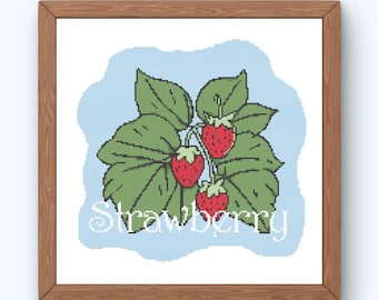 Strawberry Plant Cross Stitch Pattern - Cute Botanical Embroidery (PDF)
