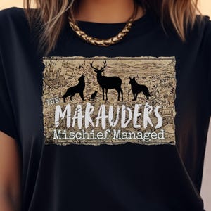 Marauder&#39;s Map Shirt, Mischief Managed Tee, Potter Shirt, Moony Wormtail Padfoot Prongs, Wizard Tee, Magic Gift, HP Fan Shirt, Bookish Tee