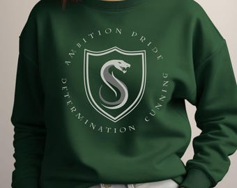 Wizard School House Sweatshirt, Serpent Crest Sweater, Ambition Pride Determination Cunning Pullover, Potter Fan Gift,  Universal Vacation