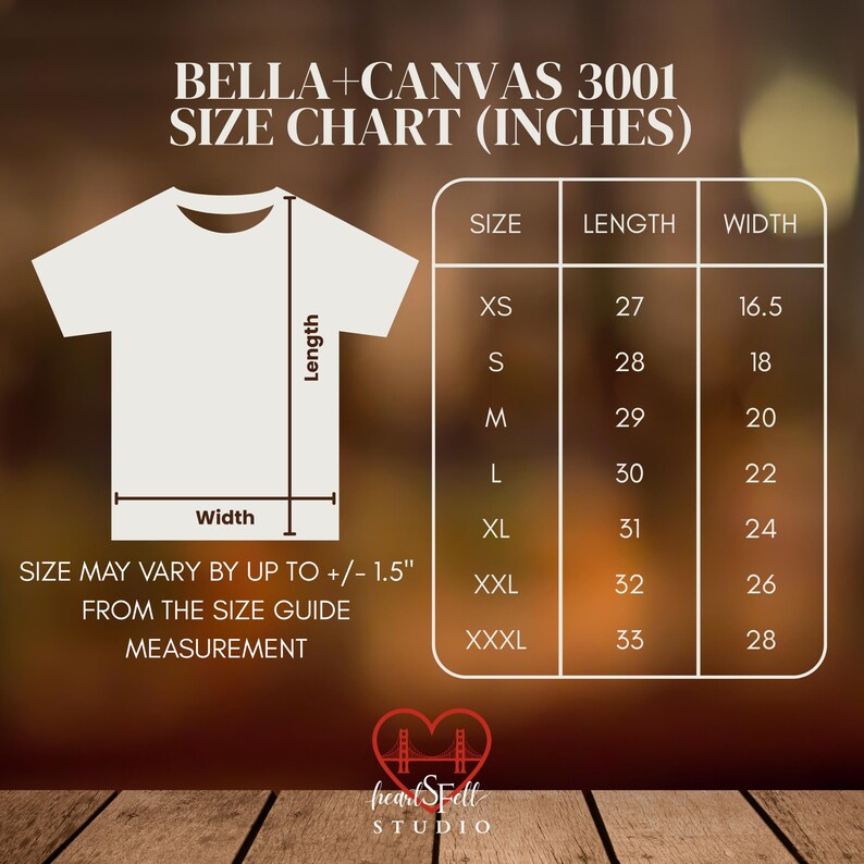 Bella + Canvas 3001 Size Chart