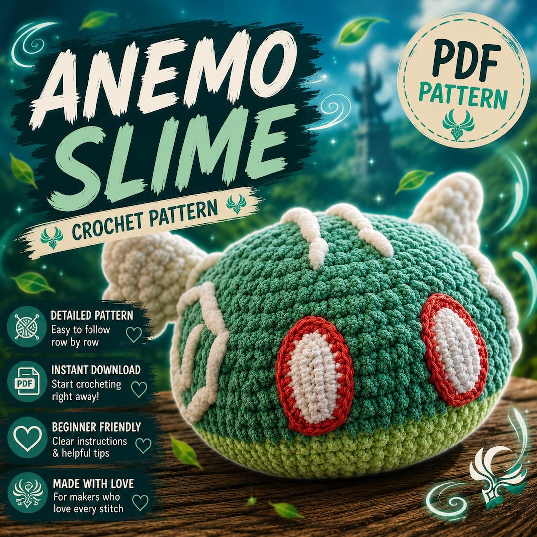 Crochet Pattern (PDF File): Genshin Impact Large Anemo Slime