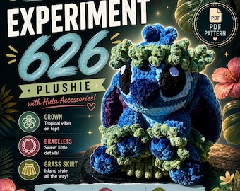Crochet Pattern: Velvet Amigurumi Stitch Plushie with Hula Outfit (PDF)