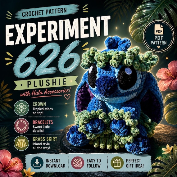 Crochet Pattern: Velvet Amigurumi Stitch Plushie with Hula Outfit (PDF)