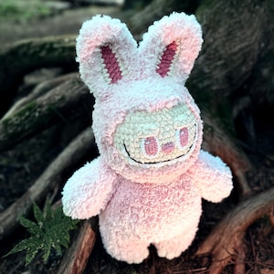 Crochet Pattern (PDF file): Amigurumi Jumbo (21 in/54 cm tall) Labubu Plushie - Fluffy Handmade Bunny Doll