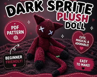 Crochet Dark Sprite Daemon the Cat Pattern: Gothic Amigurumi Plushie (PDF file)