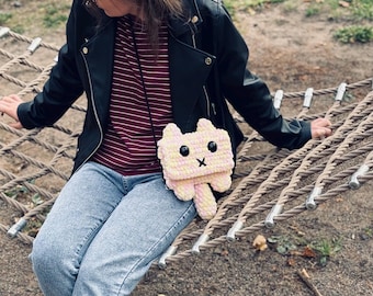 Crochet Pattern (PDF file): Kitty Cat Purse - DIY Plush Crossbody Bag