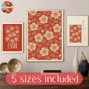 Arte Giapponese "椿 Camellia"｜Set di 3 Stampe Chiyogami｜Texture Carta "和紙 Washi"｜Download Digitale per Arredo Casa Tradizionale