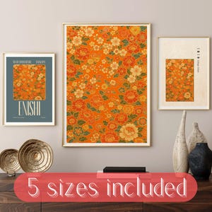 Set 3 Poster Chiyogami Arancione｜Stampa Digitale Carta Giapponese｜Download Istantaneo｜Decorazione da Parete in Stile Tradizionale Giapponese