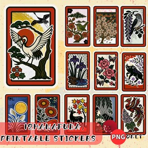 Adesivi Digitali Hanafuda｜Design Giapponese Tradizionale｜Testura Carta Washi｜Per Cricut e Craft｜Uso Commerciale Incluso