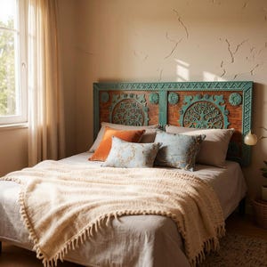 Hand Carved Wood Headboard | Tree of Life Design | Rustic Boho Wall Art | Custom Size Wooden Bed Panel | Carved Wall Decor