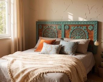 Hand Carved Wood Headboard | Tree of Life Design | Rustic Boho Wall Art | Custom Size Wooden Bed Panel | Carved Wall Decor