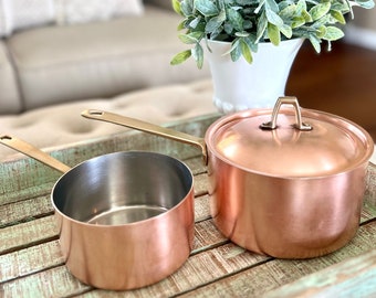 Vintage 1801 Paul Revere USA Set of Two Sauce Pans / Sauce Pots, Brass Handle 3 Cup and 6 Cups TYCAALAK