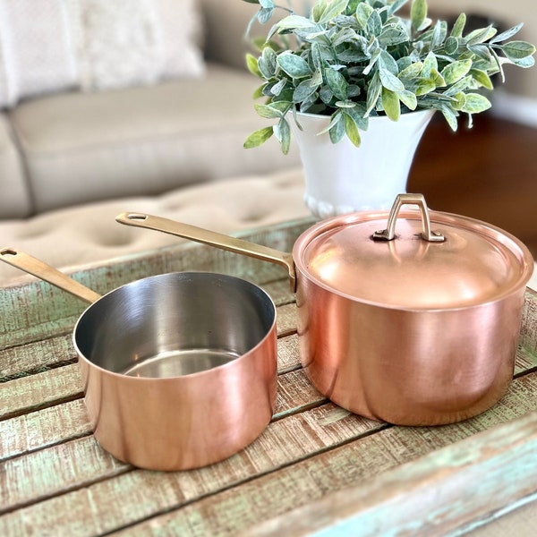 Vintage 1801 Paul Revere USA Set of Two Sauce Pans / Sauce Pots, Brass Handle 3 Cup and 6 Cups TYCAALAK