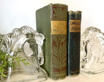 Vintage Pair of Glass Horse Head Bookends Bronco Western Equestrian Library Office TYCAALAK