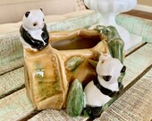 Vintage Lucky Bamboo and Panda Pottery Ceramic Planter Succulent Bonsai TYCAALAK