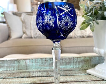 Nachtman Traube Cut to Clear Cobalt Blue Wine Hock Wine Glass Grapes, Star, Fan Cut TYCAALAK