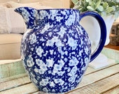 Vintage Victoria Ironstone Blue and White Floral Pitcher Calico Blue Asian Inspired TYCAALAK