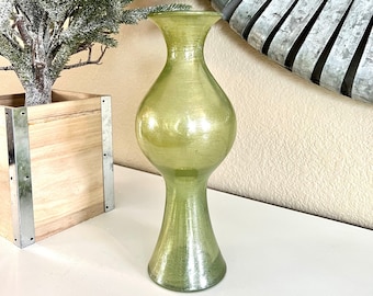 Mid Century Modern Decorative Glass Vase Olive Green with Gold Swirls Made in Spain MCM TYCAALAK