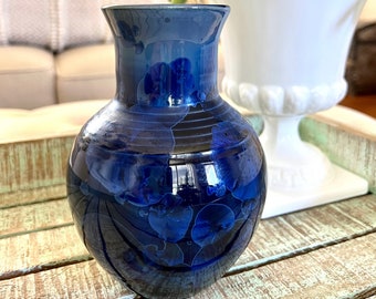 Cobalt Blue Crystalline Glazed Vase Artist Signed TYCAALAK