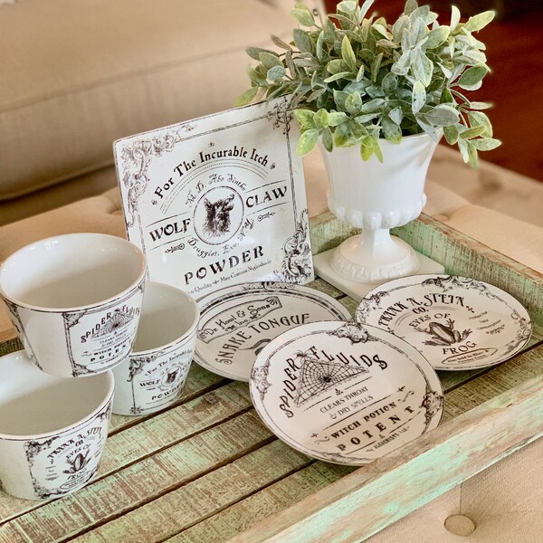 222 Fifth Avenue Hallow Apothecary Halloween Labels Haunted Decor Appetizer Bowl, Salad Plate, Appetizer Plate TYCAALAK