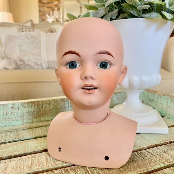 Vintage Simon & Halbig Bisque Doll Head Mold #1249 Santa Germany Artist Signed Fixed Blue Eyes Doll Parts TYCAALAK