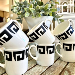 Six Wedgwood Cups Black Keystone Pattern Susie Cooper Designs Greek Key Inspired Bone China Wedding Bridal Shower TYCAALAK