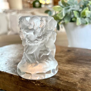 Curt Schlevogt Creator Frantisek Pazourrek Frosted Figural Small Pressed Glass Vase Czech Republic Ingrid Series, Art Deco TYCAALAK