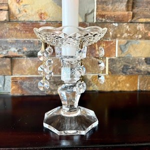 One Crystal Single Light Candlestick with Pressed Glass and Crystal Bobeche  TYCAALAK