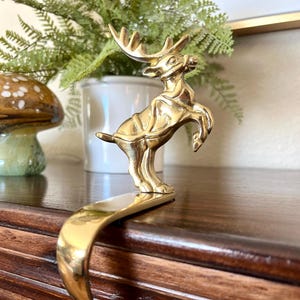 Single Vintage Reindeer Brass Stocking Holder, Stocking Hanger, Family Heirloom, Santa Claus TYCAALAK