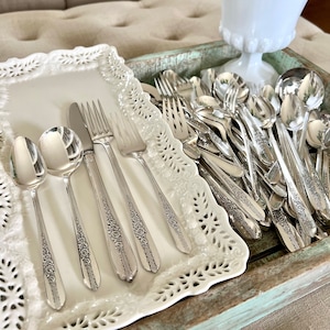 Nobility Plate / Oneida 73 Piece Silver Plate Silverplated Flatware Royal Rose Pattern Setting for 9 Elegant Silverware Wedding TYCAALAK