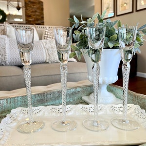 Set of 4 Absolutely Stunning Air Twist Cordial / Liqueur Glasses Air Twist Stem Hand Blown - Catching Fire Elixir  TYCAALAK