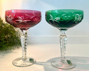 Lausitzer Cobalt to Clear Crystal Bowl With Sawtooth Rim and