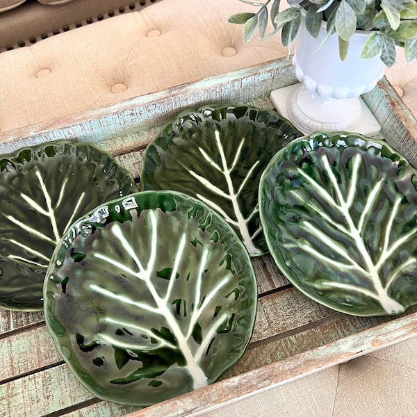 Vintage JF Olfaire Portugal Green Cabbage Salad Plates Set of Four,  Desert Plates, Cabbage, Garden, Spring TYCAALAK