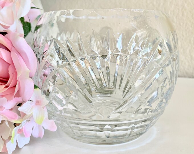 Crystal Rose Bowl Fan Cut Wedding Farmhouse Shabby Cottage Vase