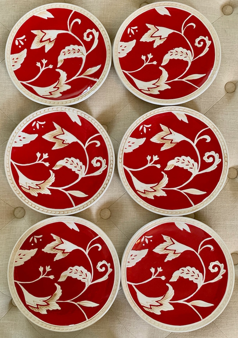 Fitz and Floyd Christmas Red White Floral Dessert Pie Plate set of 6 Town /& Country Pattern Holiday Entertaining TYCAALAK