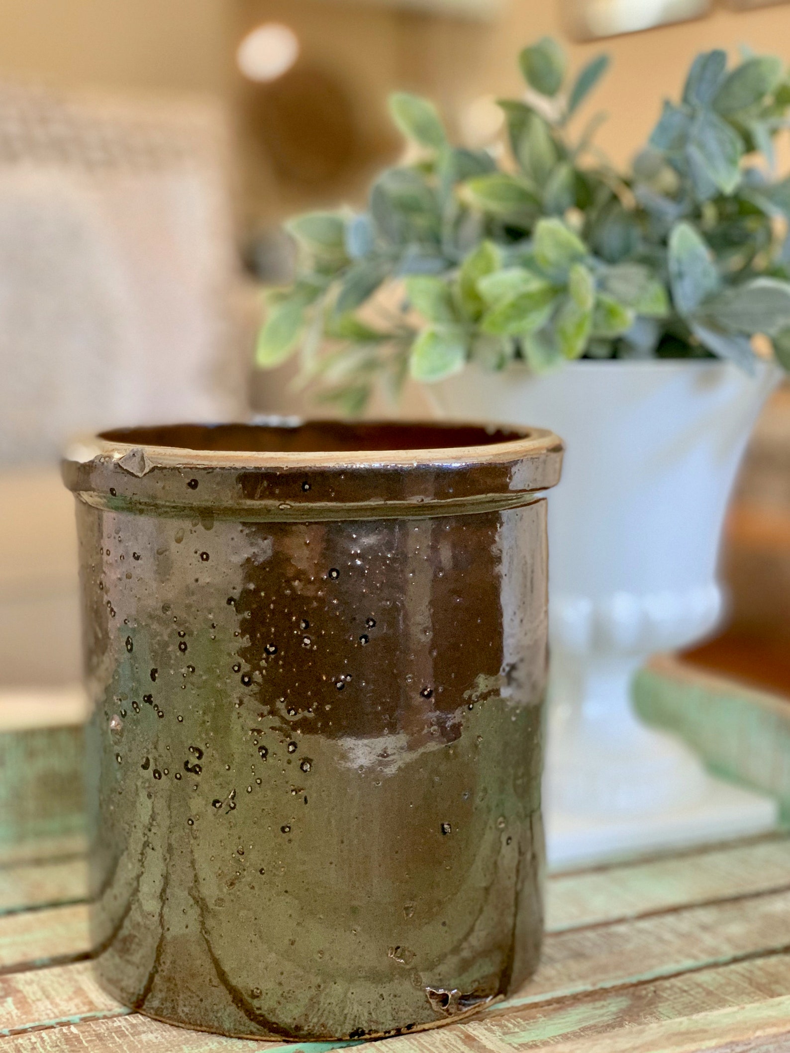 Rustic Dark Brown Crock Utensil Crock Stoneware Bumpy Shiny Etsy
