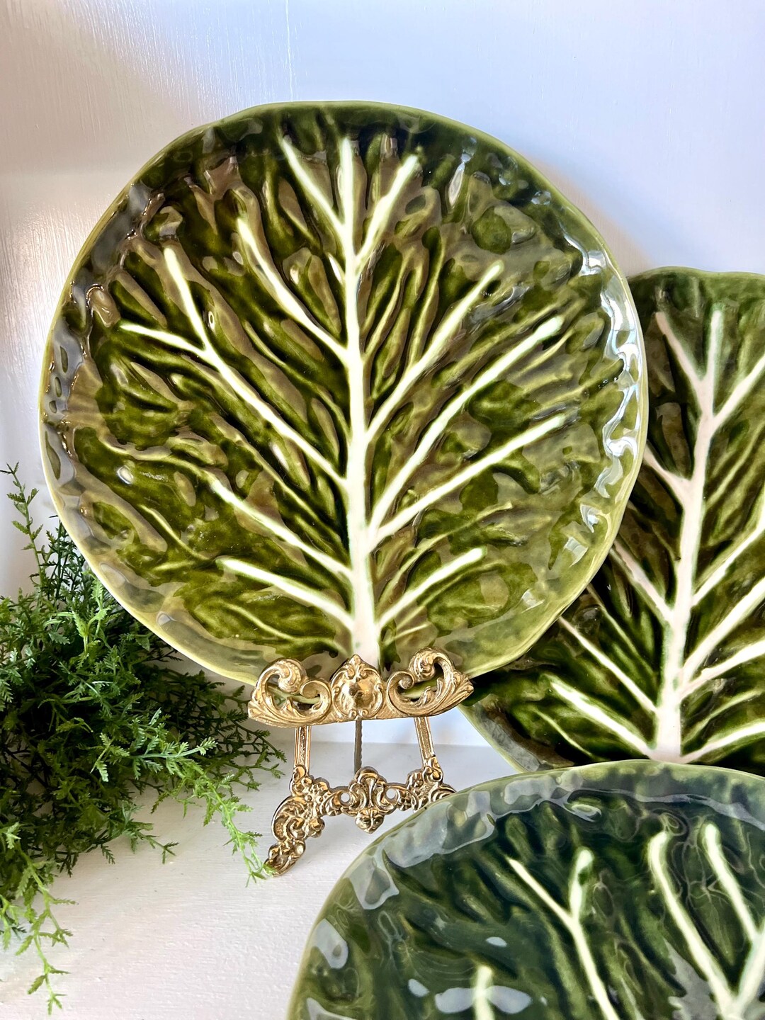 Vintage JF Olfaire Portugal Green Cabbage Dinner Plates Set of Four ...