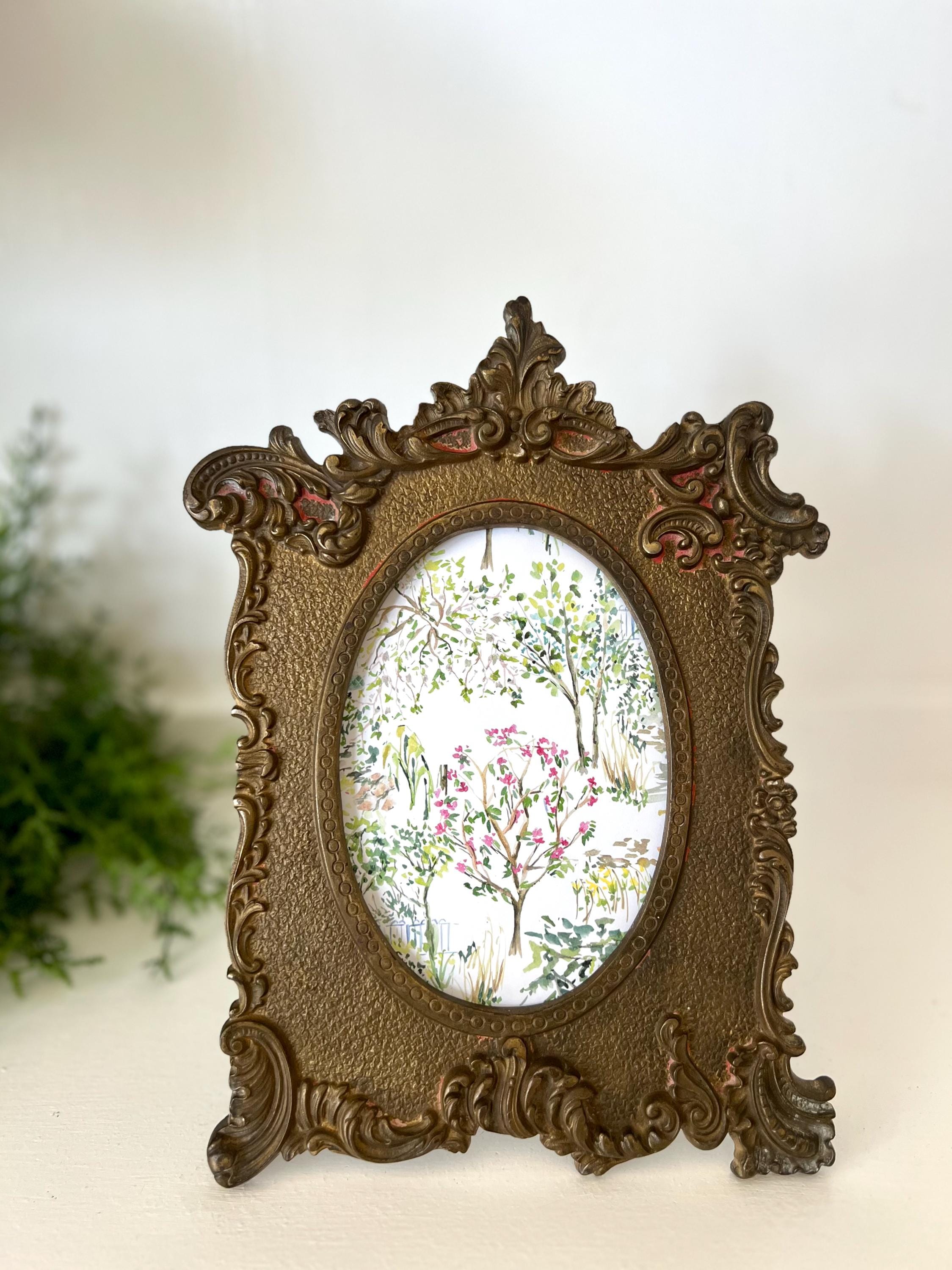 Antique N.B. & I.W. Cast Metal Ornate Table Top Easel Picture