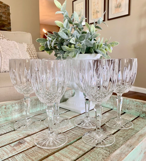 Vintage Set of Six Heavy Cut Crystal Wine Glasses, Crystal Wine