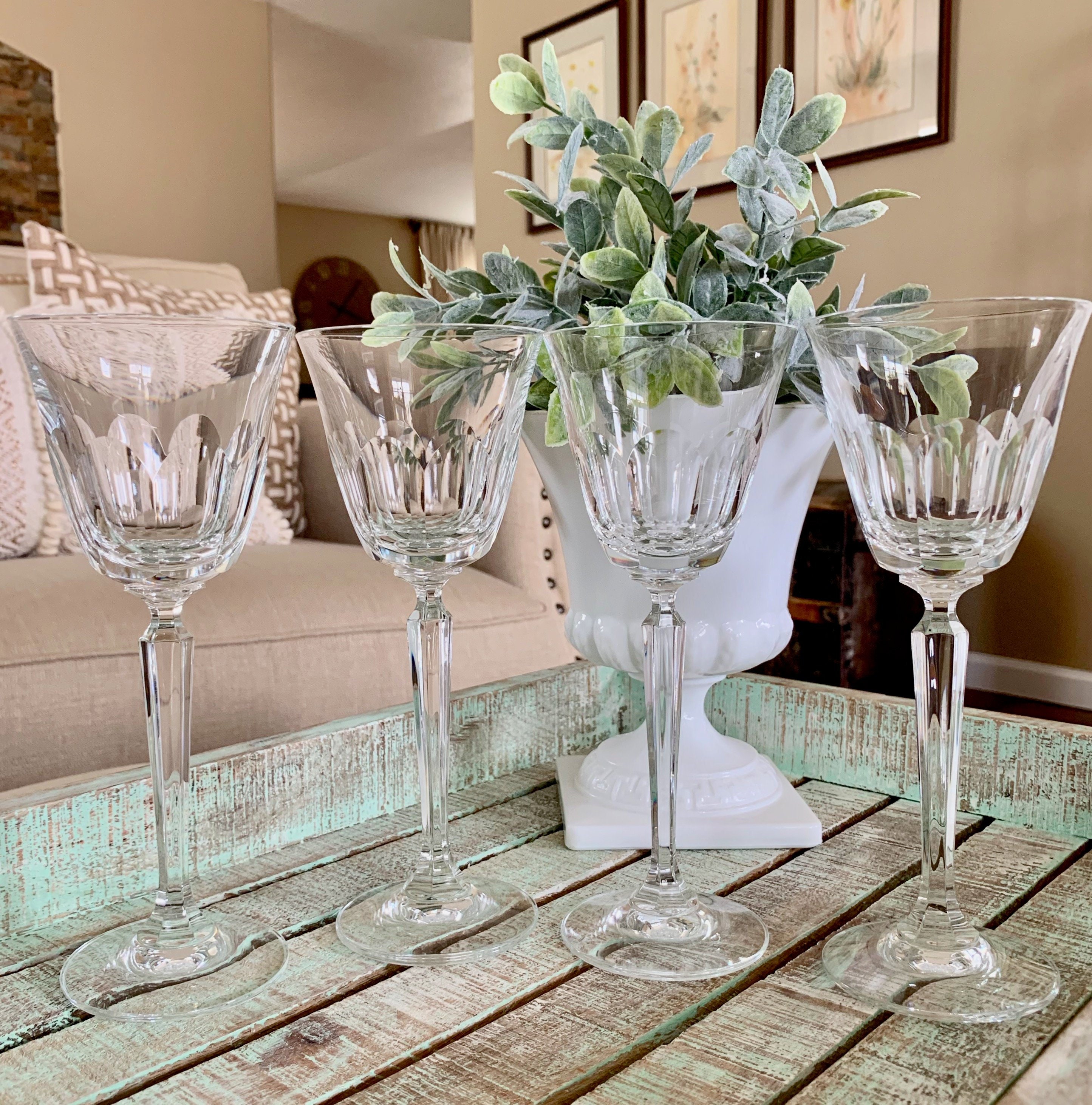Set of Four Mikasa Crystal Wine Glasses in the Ashley Pattern 