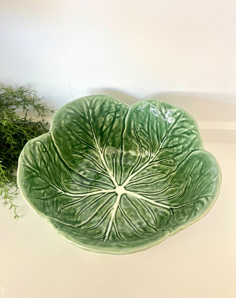 Vintage Bordallo Pinheiro Portugal Green Cabbage Majolica Large 11 1/2 Serving Bowl, Cabbage, Garden, Spring, Lettuce TYCAALAK
