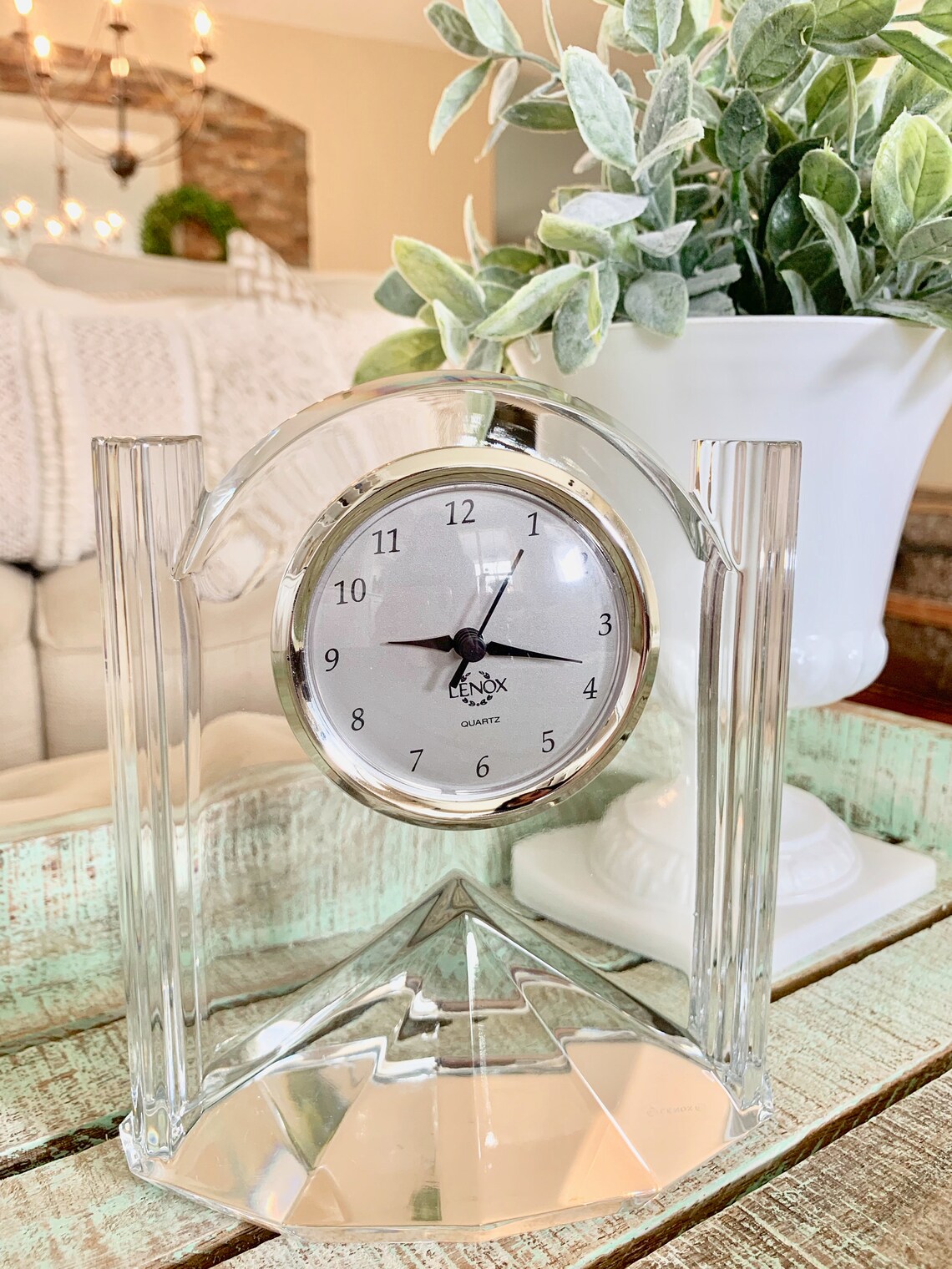 Lenox Crystal Mantel Clock Desk Clock Battery Operated Etsy