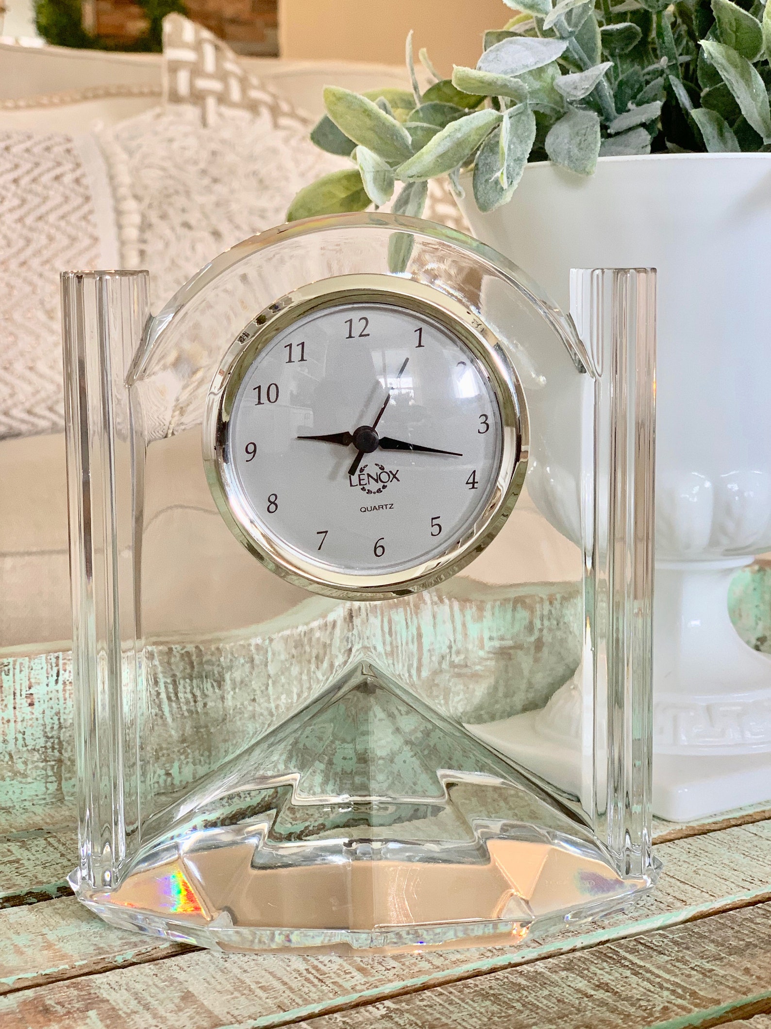 Lenox Crystal Mantel Clock Desk Clock Battery Operated Etsy