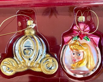 Vintage Disney Store Princess Glass Ornament Set of 6 in